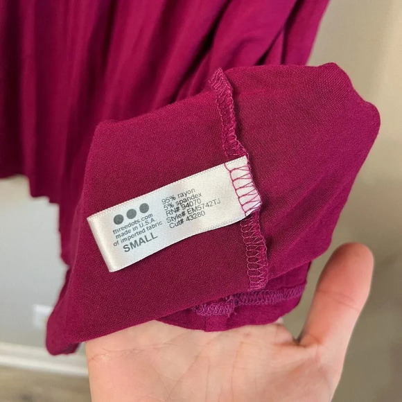 Three Dots Womens Maroon Dress Solid Elegant V Neck Ruffle Sleeve Trim Size S - Picture 6 of 7
